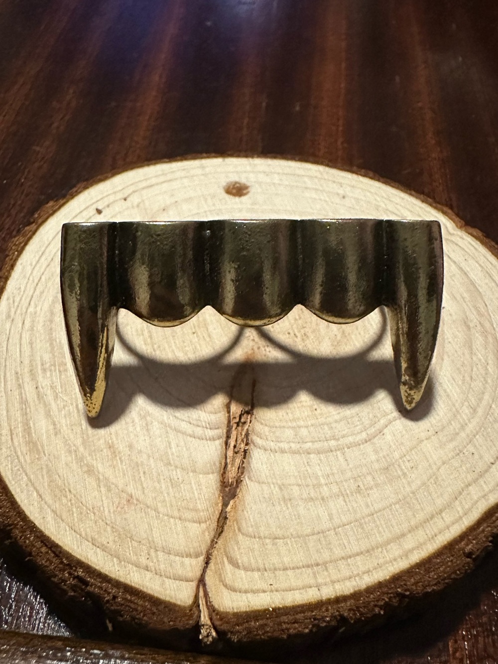 Brass-Tone Vampire Teeth Fangs Adjustable Double Ring